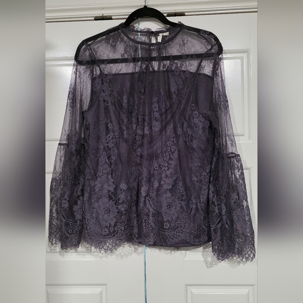 Pretty Dusty Purple Top, Bell Sleeves, Very Boho. Large